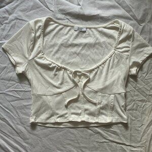 Ardene White Soft Ribbed Front-Tie Crop Top (Medium)